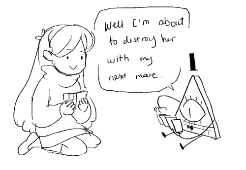 starfleetrambo:  Meanwhile, in an alternate universe…If Bill won, he’d have asked Mabel to help him win Dipper’s favor but Mabes would have accepted to help him even without playing cards anyway. But this way, she gets to enjoy seeing him suffer