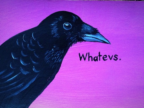 Indifferent crow, acrylic painting on cardboard