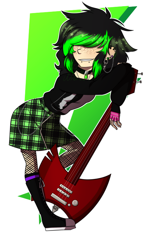 acidic-nitram:v self indulgent drawin of my sona as a rockstar (ft marcelines bass bc i really wanna