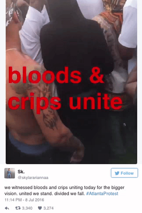 micdotcom:Bloods and Crips stood together in solidarity during the Atlanta #BlackLivesMatter protest