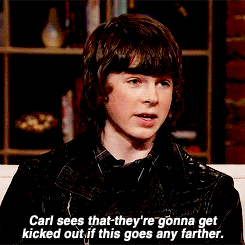 thewalkingcast: Chandler, what does Carl think when Michonne knocks his Dad out cold?