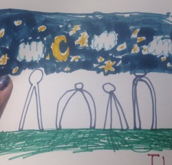 edens-blog:  I was babysitting two kids yesterday and the 4 year old drew this and I asked what she drew and she told me about these people she sees walking in the yard at night time. She said she thinks they are lost because they always walk around slow