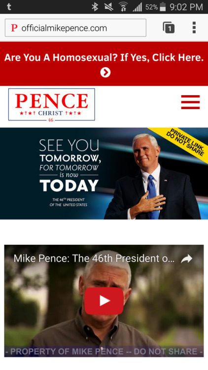 megapostsoflastminuteart:Mike Pence’s website got hacked yall