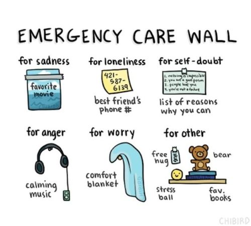 stigmastopshere: bebinn: catharsisproductions: Love these tips for an “emergency care wall.&rd