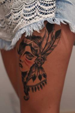 inkked-up:  this is a work that I made for a good friend of mine &lt;3Native American Girl, Traditional tattoo (: 