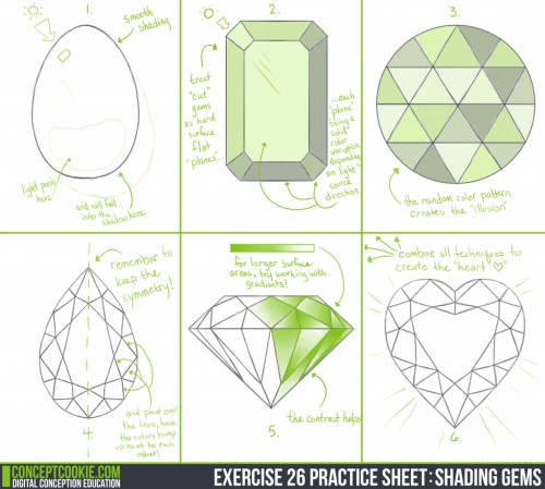 reaill:  retrogradeworks:  conceptcookie:  Exercise 26: Shading Gems ResultsCheck out the results of our Shading Gems exercise here along with the explanation to create your own HERE!  I love this tutorial SO MUCH.  AAAAAAAAH!!!!!! 
