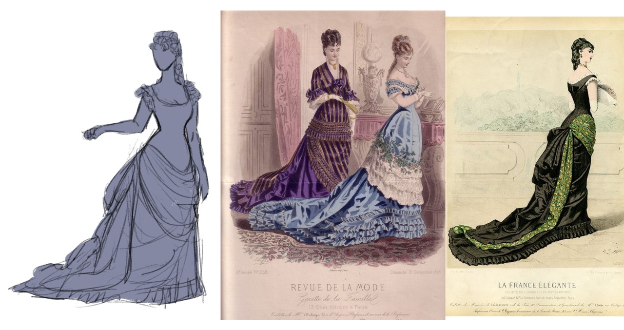 During the romantic period dresses now have more of an X shape silhouette.