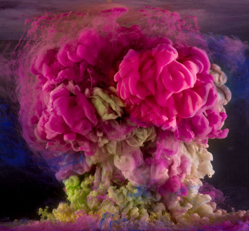 New York-based artist Kim Keever drops paint into water-filled aquariums to create unpredictable abs