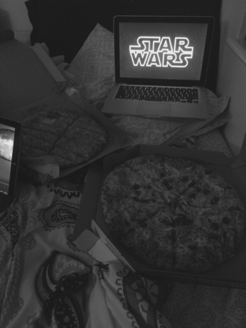 woohoowithyou:  Smoke joint ✔️ Eat pizza and cheesy bread while watching Star Wars (in progress)
