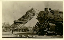 F.D. Conard - Tall-tale postcard - The train hold-up.