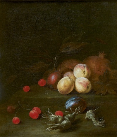 Gregorius de Coninck (b. ca. 1631–d. ca. 1677)Nature morte aux prunes, grenades, cerises et noisette