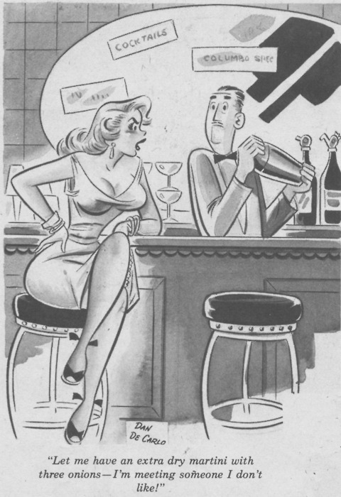 an-imbibing-gentleman:  Cartoon by Dan DeCarlo (1950’s)… creator of the Archie