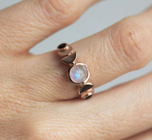 sosuperawesome:Moon Phase and Moonstone Rings, by Maya Rolc Majeric on EtsySee our ‘rings’ tag