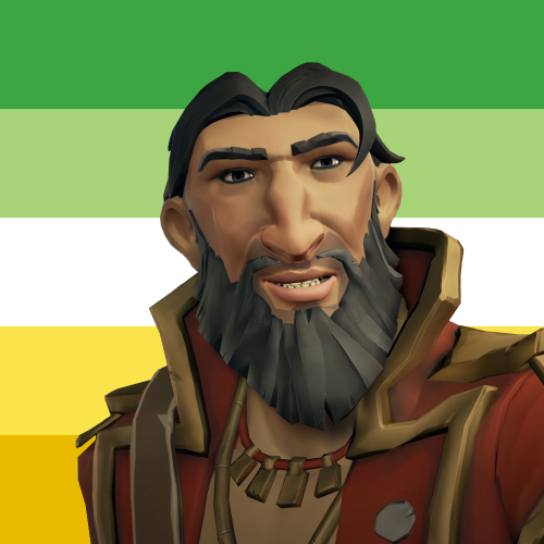 [ID: Four pride icons featuring Sea of Thieves characters. The first icon shows DeMarco Singh in fro