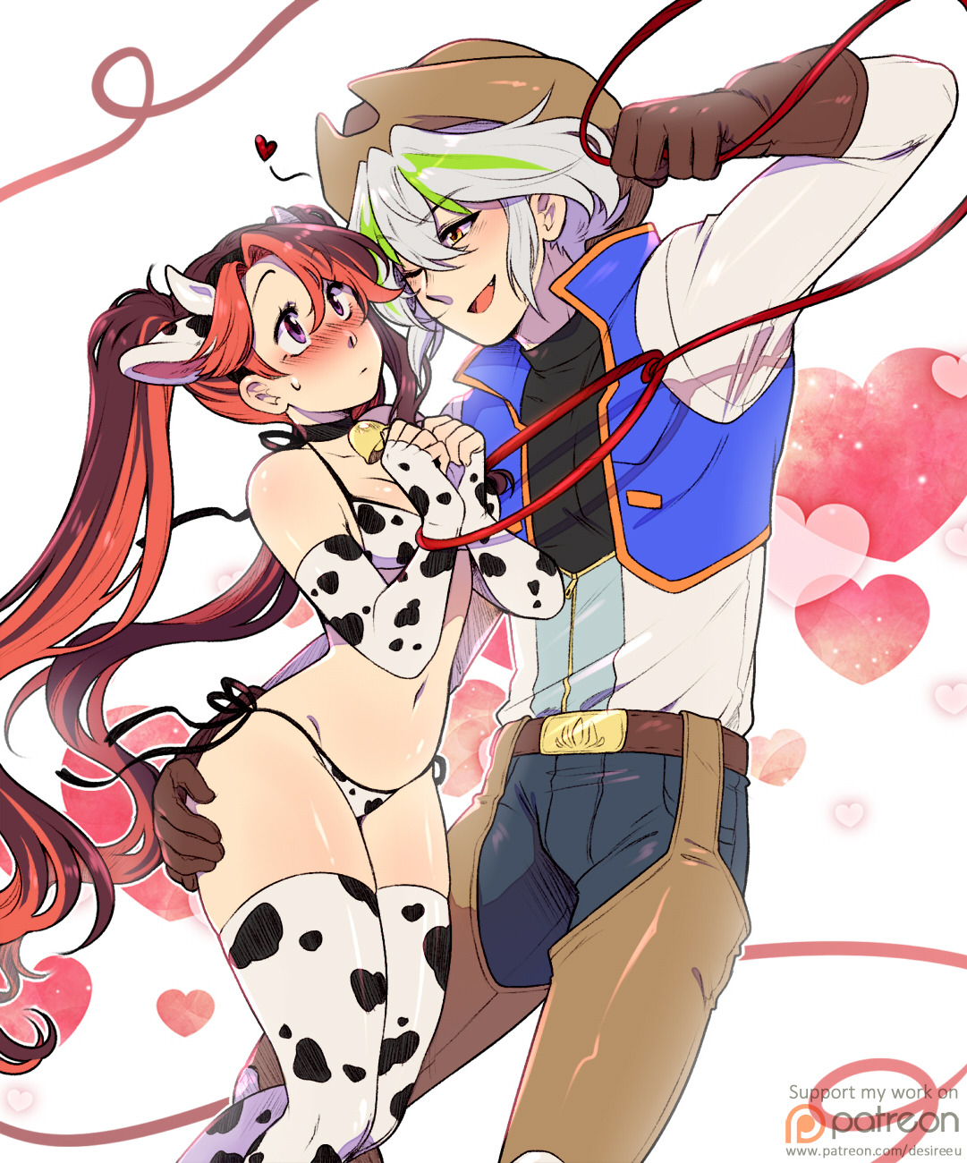 Happy Valentine’s Day and Lunar New Year! ♥ I’m sorry, I couldn’t resist the cowkini x,D
Every cowgirl needs a cowboy, and Zarc seems to have his own weird take on the red lazo string of fate…