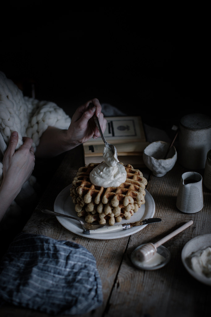 sweetoothgirl:    earl grey waffles &amp; whipped honey cream     Yum that look