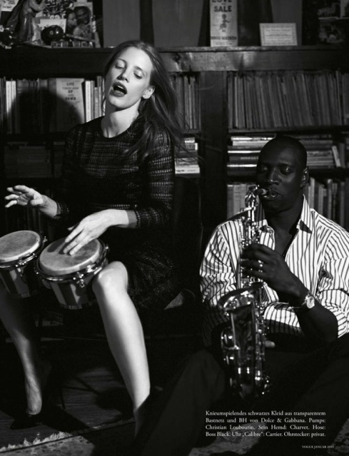 Jessica Chastain & Omar Sy making music in “All That Jazz” for Vogue Germany, Januar