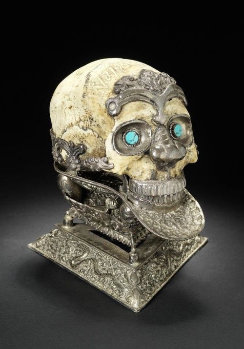 An impressive silver-mounted ceremonial Skull Bowl (kapala mandala) Tibet or Nepal, 19th Century