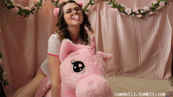 cumdolli:  Daddys Girl Home Alone - űDaddy left the baby unattended and I’m playful today. I hump my unicorn stuffie and spank myself for being naughty. My vibrator gets me soaking wet so I suck my cum off my paci! Gifs do not represent vid quality