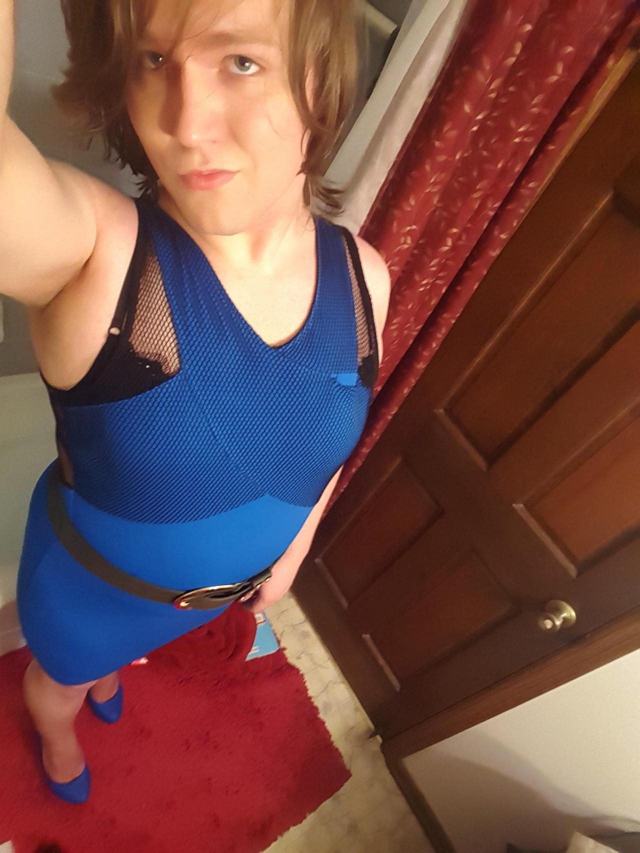 ta6769:  My devil in a blue dress set! Watch as I magically grow a cock out of my