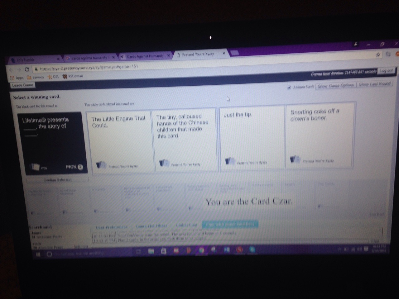 Had a lovely 5+ hour game of cards against humanity with my best friend James and