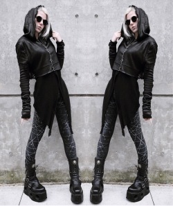 crowrunner:    Necrohexer 💀⚡️You must be at least 50% undead to join my gang 👻 Bring your own chalk and candles and on Wednesdays we summon demons 🕯😈  Sunglasses - Steampunk Glasses (use the code SP10 for a discount!)Leggings - DustrialCropped