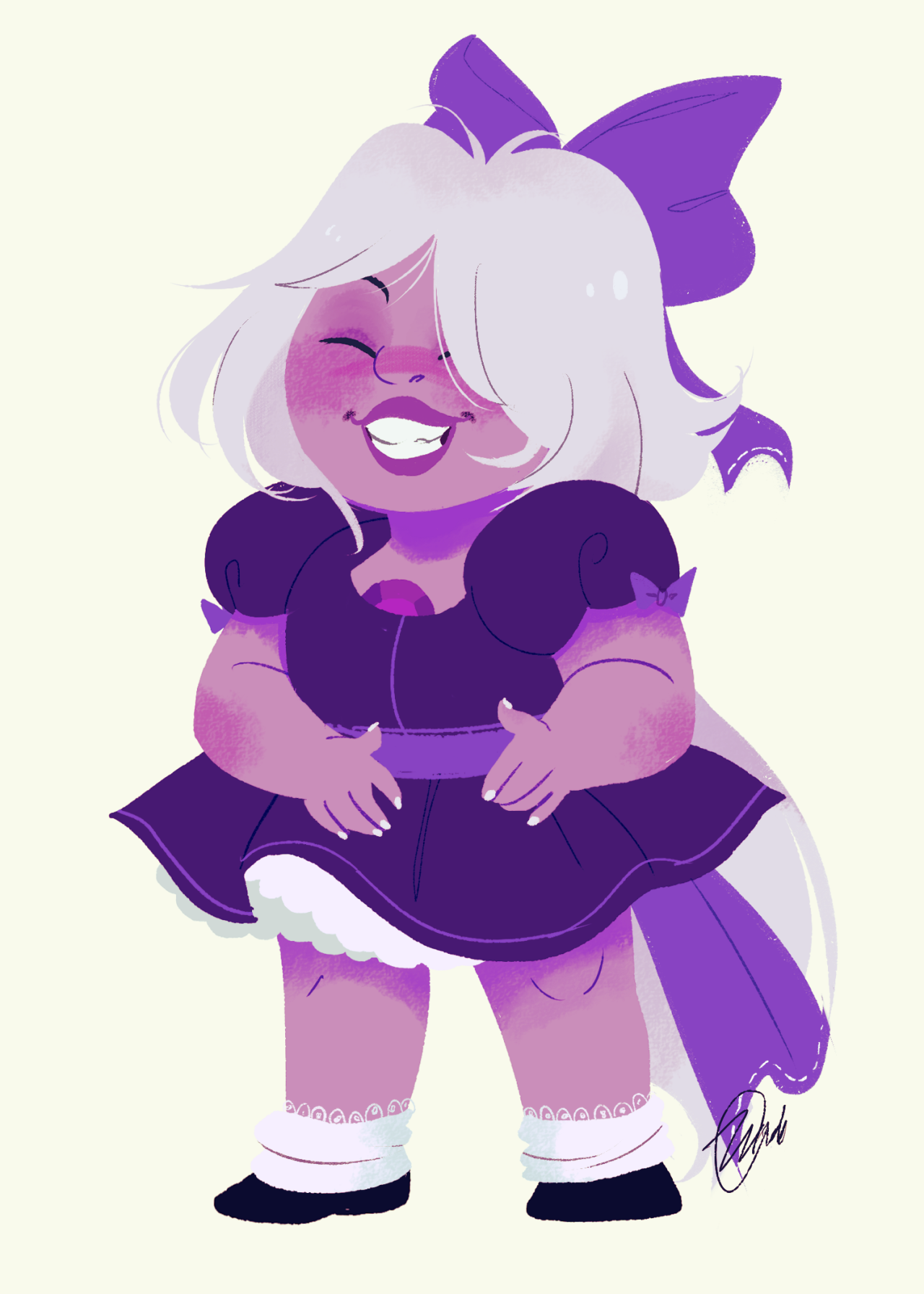 jizzy-art:  I just decided to draw Amethyst in a cute frilly dress ♥ She looks