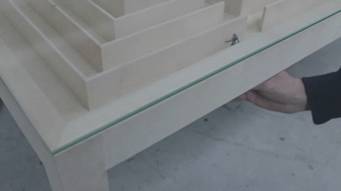 worclip:  Labyrinth Table (2015) by Benjamin Nordsmark  The Labyrinth Table was created to show how a well known object like a table can be given an extra dimension by creating a small universe inside of it. The labyrinth consist of several walls under