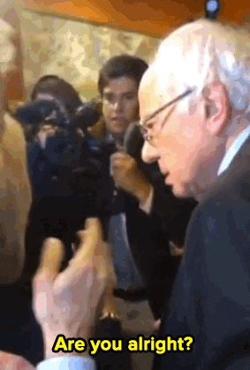 didishy: micdotcom:  Watch: Bernie Sanders, what a mensch.   please protect him at all cost presidency will absolutely take its toll on him but he’s prepared to give it up to genuinely help other people protect this cinamon roll 