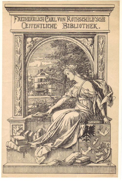 Bookplate for the Carl von Rothschild Public Library, Frankfurt. Created by K. Ochs, 1897.A foundati