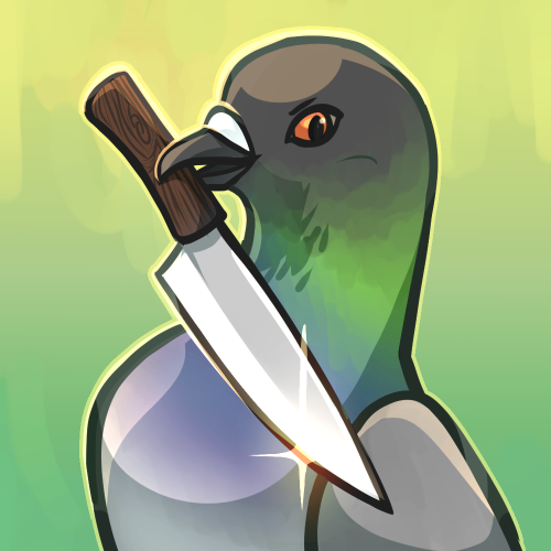 redrew knife pigeon to fit better on Inferior Websites (twitter) that crop avatars into circles :’(E