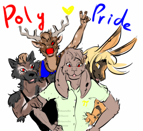 Poly Pride Pride day 15, celebrating Poly pride with my OCs Hoshi, Alex, Rud and Jess! I hope I can 