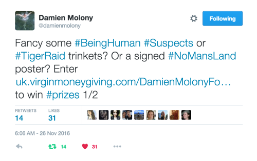 AMAZING props from #BeingHuman #Suspects #TigerRaid #NoMansLand.  ALL DONATED AND AUTOGRAPHED BY DAM