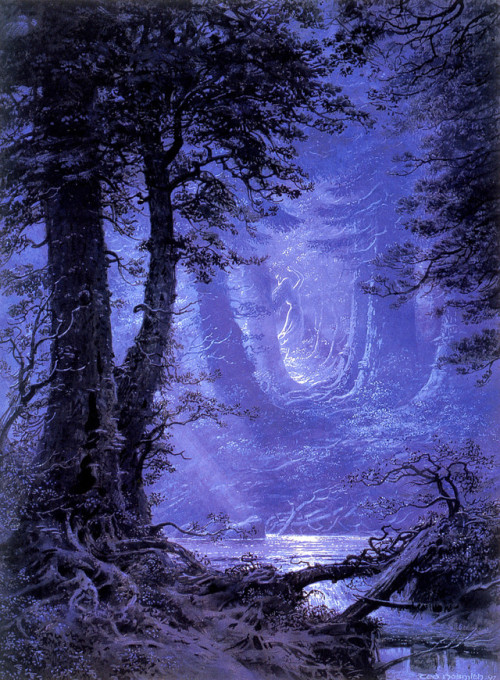 tolkienillustrations - Moonlight in Neldoreth Forest by Ted...