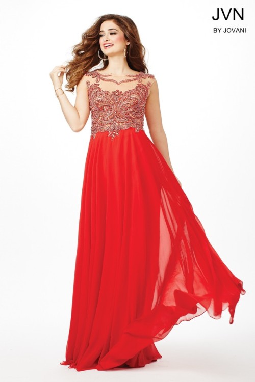 Jovani Long Red Chiffon Dress JVN36770