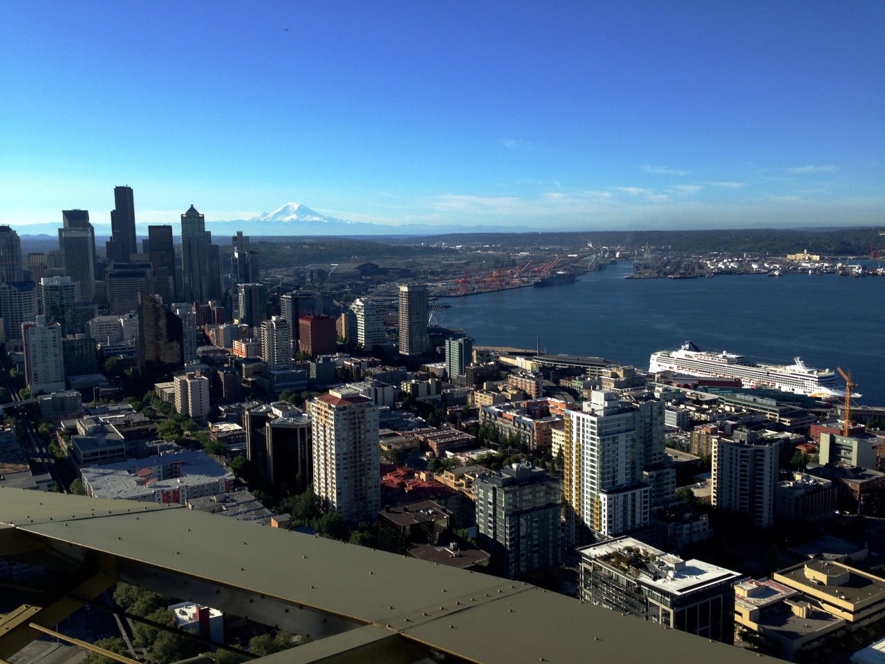 Mount Rainier in the distance, shot from the Space Needle.