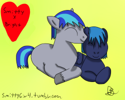 Smitty and Brightqueen Based of my Rps with Lightking This is Smitty&rsquo;s canon Marefriend Brightqueen,With him in a cute cuddling pic. I had to look up so many references for this pic. Ponies cuddling is hard to draw I hope you enjoy it~! ♥ (EDIT: