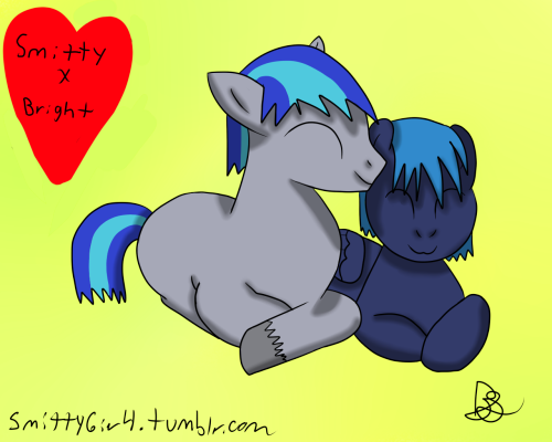 Smitty and Brightqueen Based of my Rps with Lightking This is Smitty’s canon Marefriend Brightqueen,With him in a cute cuddling pic. I had to look up so many references for this pic. Ponies cuddling is hard to draw I hope you enjoy it~! ♥ (EDIT: