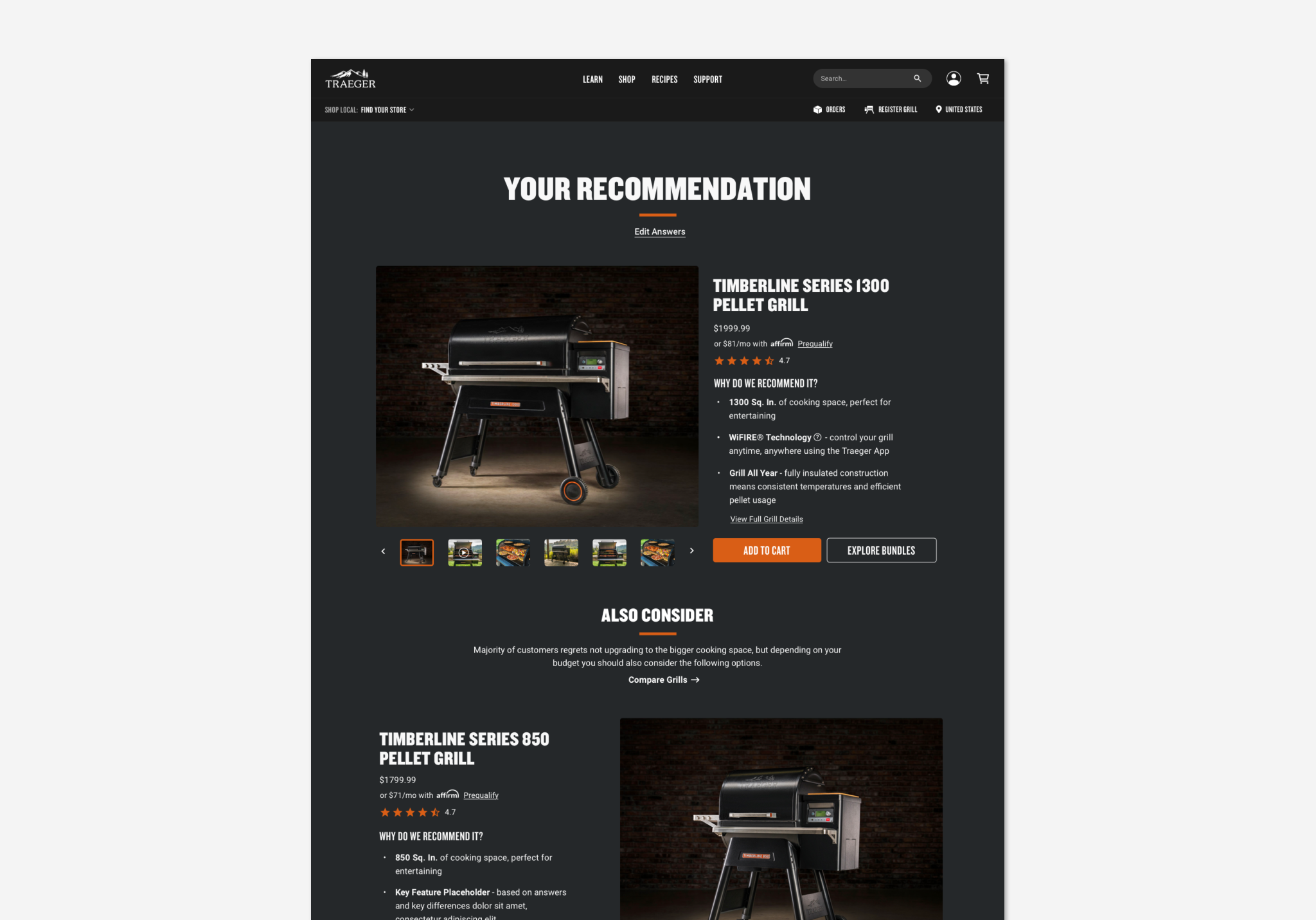 Grill recommendation page design