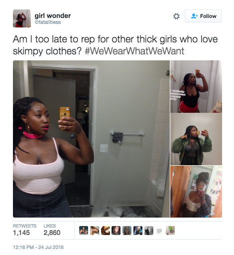 refinery29:  These women are using a hashtag to slam the stereotype that you should “dress for your size” Simone Mariposa, a 23 year old from LA decided to start the hashtag after seeing a body-shaming story on Twitter and realizing she could do