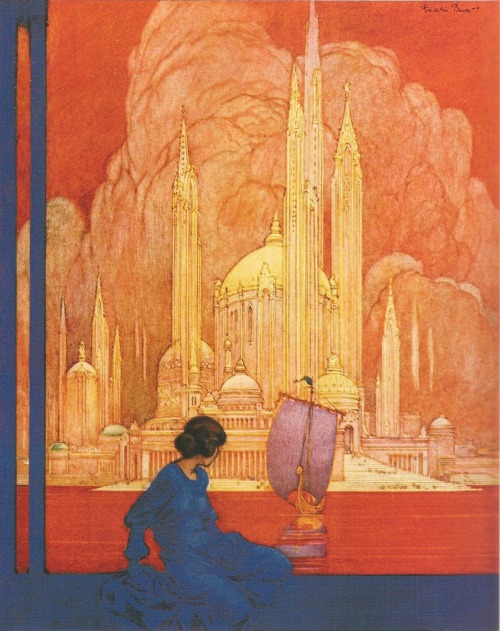 dsmithereen2:Unknown City. Author? Wonderful piece. Franklin Booth (American, 1874-1948). Air castle