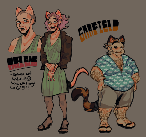 [image description: drawings of arlene and garfield from the garfield comics as humans. there are tw