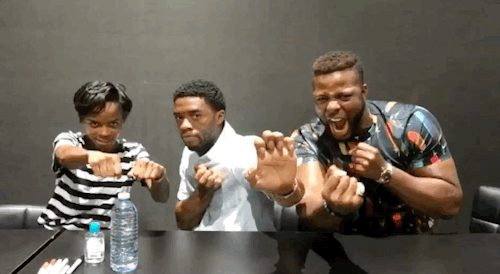 marvelentertainment:“Black Panther” cast, Chadwick Boseman (T'Challa), Winston Duke (M’Baku), and Le