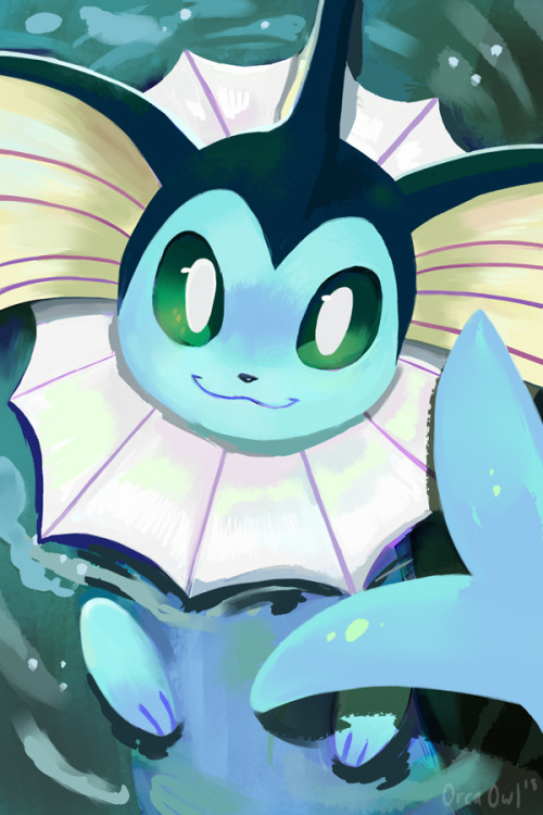 orcaowlart:Vaporeon! Almost done with this print set, just two eeveelutions left &lt;3