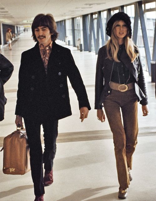 onthecosmicrange: George & Patti ~ Heathrow Airport, 1970.October 16, 1968 - USA bound…