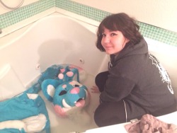 alienpaw:  yourundead:  alienpaw:  💦💕 gave my baby a bath 💕💦  Fursuit care is super important if you want your fursuit to last a long time! Especially if your pastel colored like me!   Not sure which one of you is cuter! also its how nice