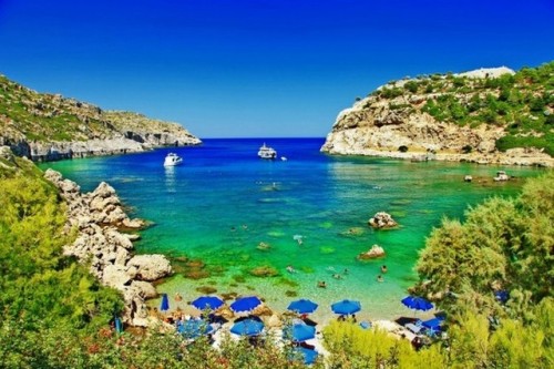 Anthony Quinn beach, Rhodes, Greece. The beach is named so because this was the main scenery of the 