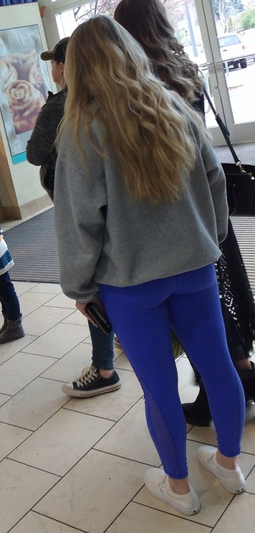 candid yoga pants in mall