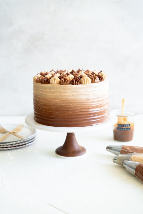 sweetoothgirl:  Apple Cider Layer Cake with Spiced Salted Caramel Swiss Meringue Buttercream  