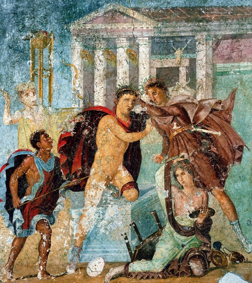 Roman fresco in the House of Marcus Lucretius Fronto, Pompeii.Scene from the tragedy Andromache, by 